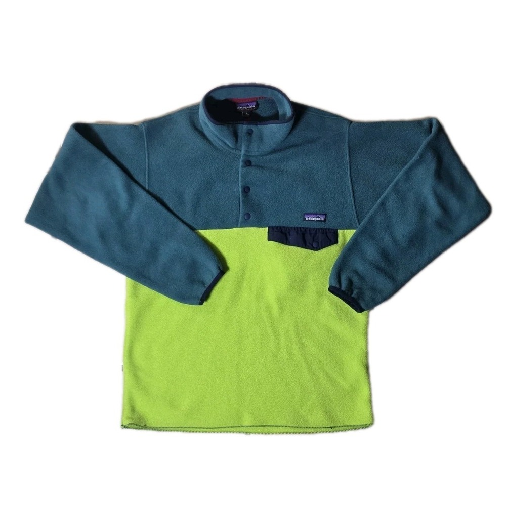 Patagonia Jacket Mens Small Blue Green Synchilla Snap-T Fleece Pullover Outdoor